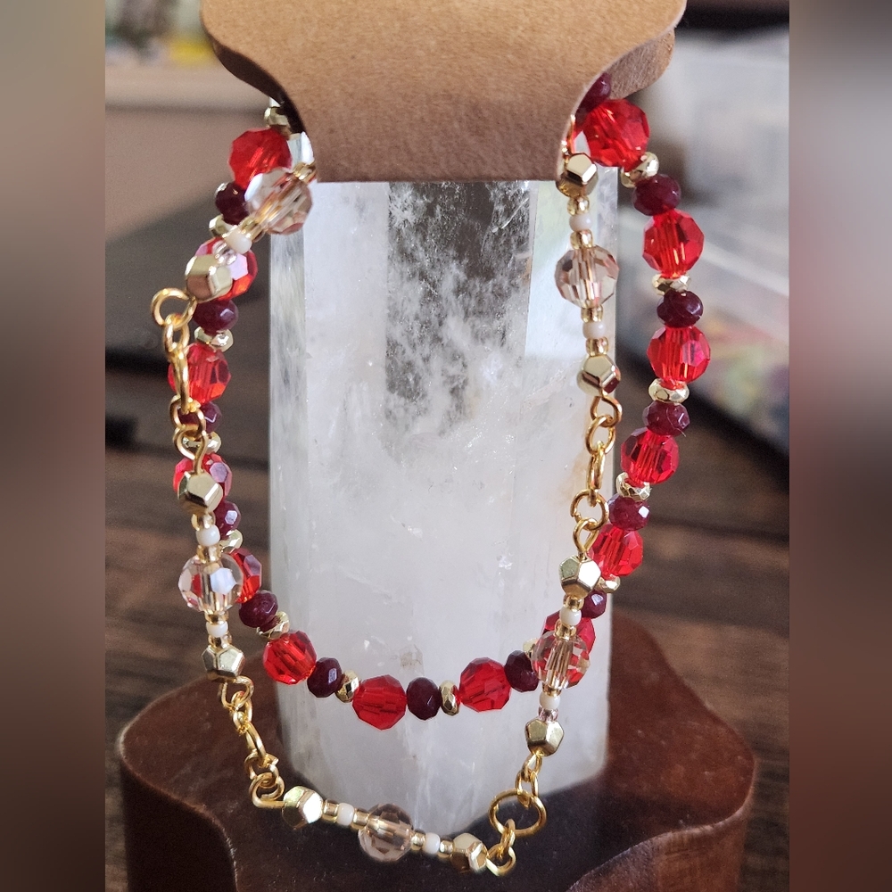 Elegant Red and Gold Beaded Bracelet Set